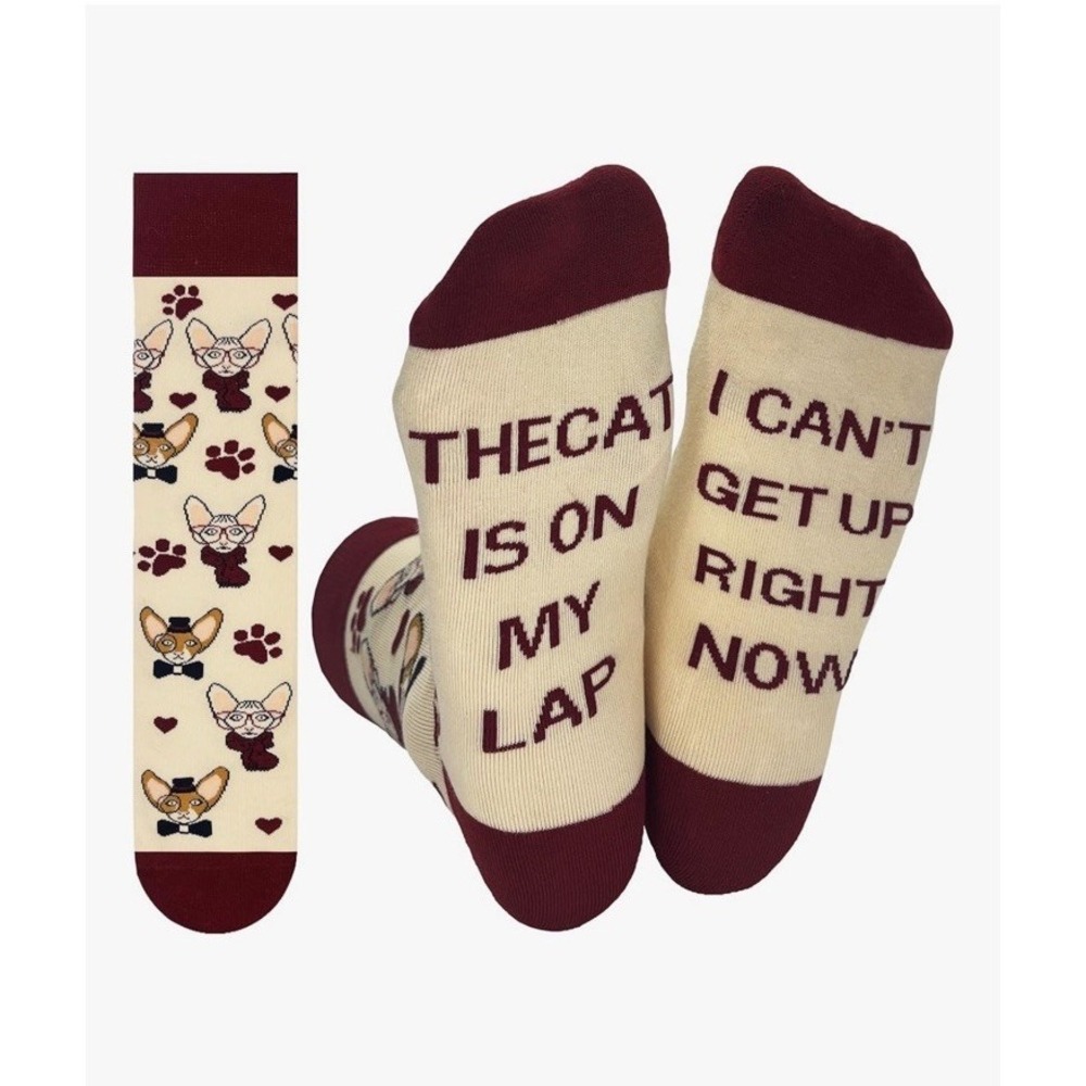 Womens Novelty Socks Cat Lovers Gift Stocking Stuffer Hairless "Cat In Lap…" NEW